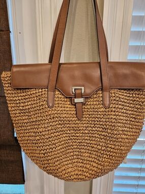 Michael Kors Tan and Brown Woven Tote Shoulder Bag